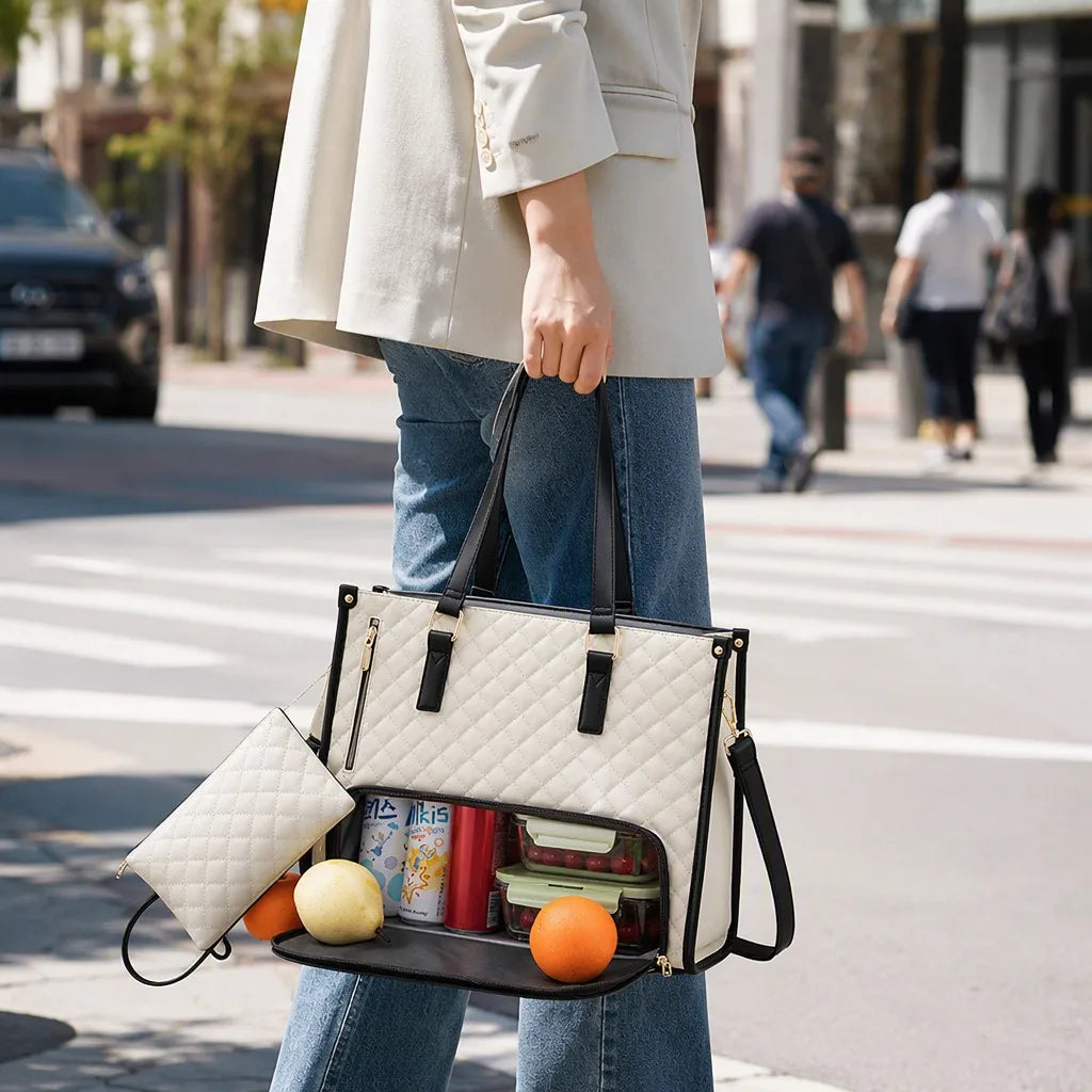 Insulated Lunch Tote carried while commuting