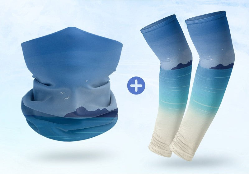 Cooling Neck Gaiter & Arm Sleeves - Sun-Protective Set for Outdoor & Beach